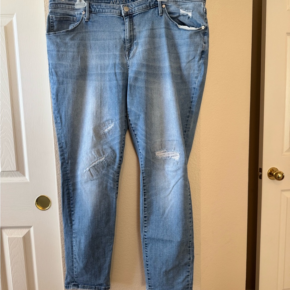 Ava & Viv Blue Boyfriend Jeans with Distressed Details